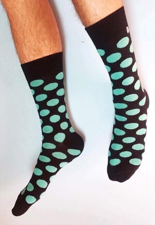 FASHION BLACK SOCKS WITH GREEN DOTS