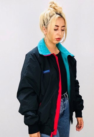 VINTAGE 90S COLOUR BLOCK COLUMBIA FLEECE LINED COAT