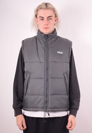 FILA MENS VINTAGE PADDED GILET XL GREY 90S
