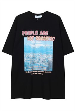 Mountain print t-shirt romantic tee grunge slogan top black