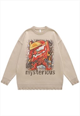 Robot sweater knit distressed jumper Transformer top cream