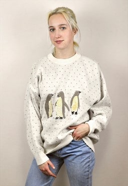 Vintage Funny Funky Christmas Penguin Jumper Sweatshirt 90's