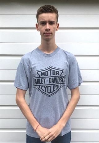 MENS VINTAGE HARLEY DAVIDSON GREY SHORT SLEEVE TSHIRT TOP
