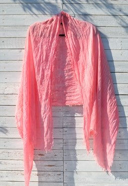 Vintage pink stonewashed cotton crinkled big shawl,scarf