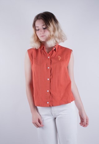 VINTAGE 80'S SLEEVELESS CORAL BLOUSE