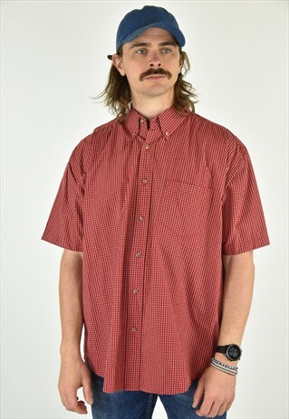 VINTAGE 90'S WRANGLER RED PLAID SHORT SLEEVE BUTTON DOWN XL