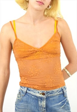 Vintage Y2K Lace Cami Top in Orange