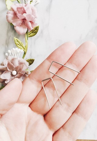 SILVER ABSTRACT RECTANGLE BAR EARRINGS