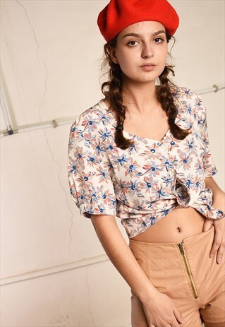 VINTAGE 90'S RETRO FLORAL PARIS CHIC BLOUSE SHIRT TOP