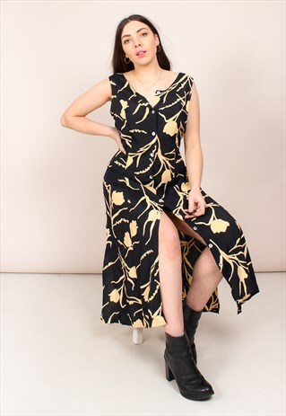 VINTAGE 90S FLORAL PRINT MAXI SPLIT DRESS