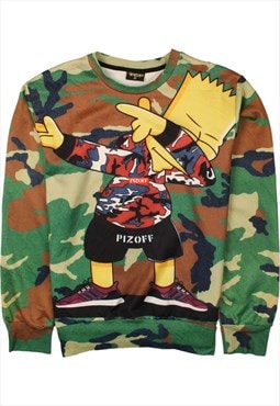 Vintage 90's Pizoff Sweatshirt Bart Simpson Camo Crew Neck