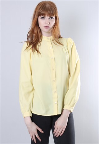 VINTAGE 60S YELLOW PUFF SLEEVE BLOUSE TOP