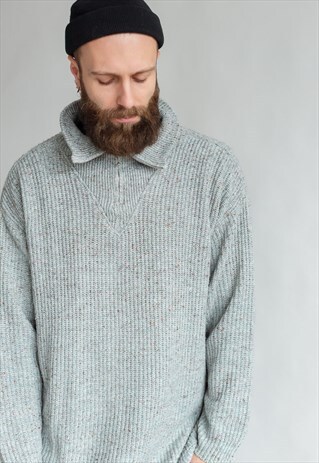 VINTAGE 80S MINIMAL HALF ZIP JUMPER IN GREY