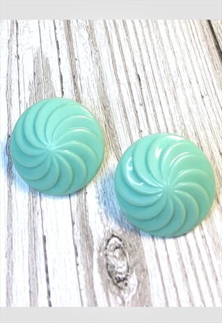1950S VINTAGE AQUA PLASTIC CIRCLE EARRINGS
