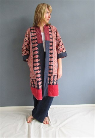 KIMONO STYLE RED KANTHA STITCHED JACKET