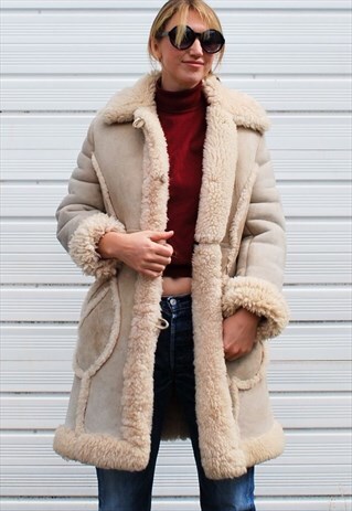 VINTAGE TAN REAL SHEARLING COAT