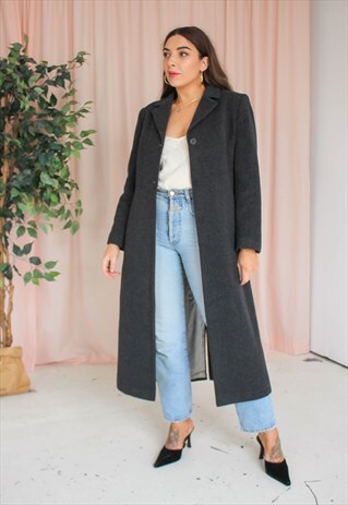 VINTAGE 80S WOOL COAT IN CHARCOAL