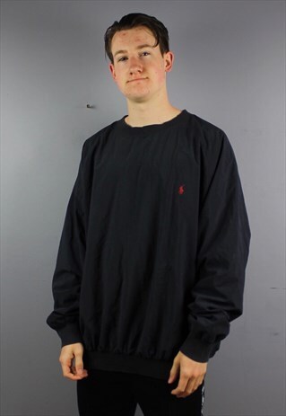VINTAGE POLO RALPH LAUREN NYLON SHELL SWEATSHIRT IN NAVY WIT