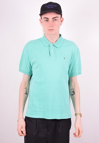 TOMMY HILFIGER MENS VINTAGE POLO SHIRT MEDIUM BLUE 90'S