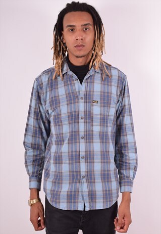 WRANGLER MENS VINTAGE SHIRT MEDIUM BLUE 90S