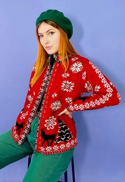 Vintage Chunky Knitted Nordic Christmas Jumper Cardigan