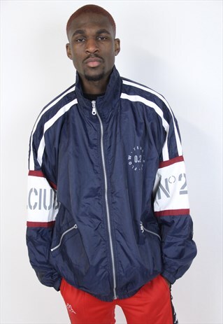 VINTAGE 90'S NAVY PATTERNED SPORTS JACKET