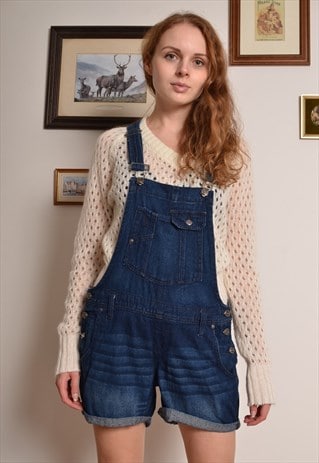 VINTAGE 90S SHORT DUNGAREES IN DARK BLUE DENIM