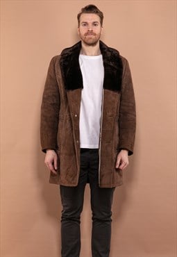 Vintage 70's Men Heavy Sheepskin Coat in Brown