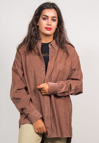 VINTAGE 90'S LIGHT BROWN GRUNGE STYLE CORD SHIRT