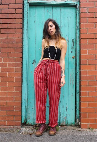FAIRTRADE RED STRIPED COTTON DRAWSTRING TROUSERS