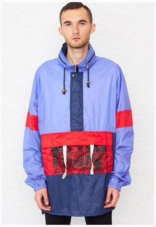 VINTAGE PURPLE RED WINDBREAKER PULLOVER JACKET