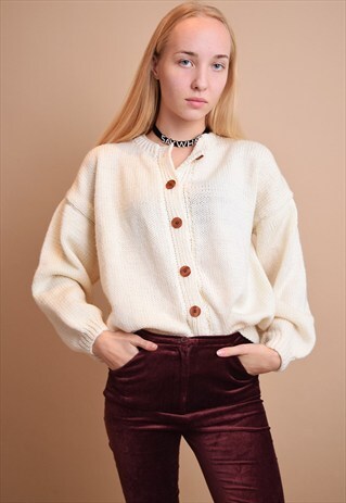CUTE VINTAGE 70'S HANDKNITTED NEUTRAL CARDIGAN TOP