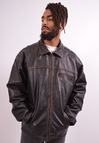 MENS VINTAGE LEATHER JACKET XL BLACK 90S