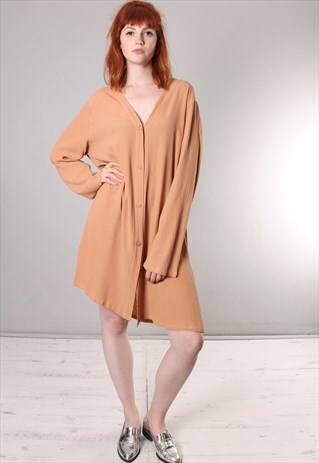 VINTAGE 90S PLANET TEXTURED OVERSIZE TUNIC BUTTON DRESS