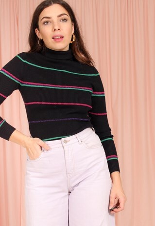 VINTAGE 90S TURTLE NECK JUMPER IN METALLIC STRIPE