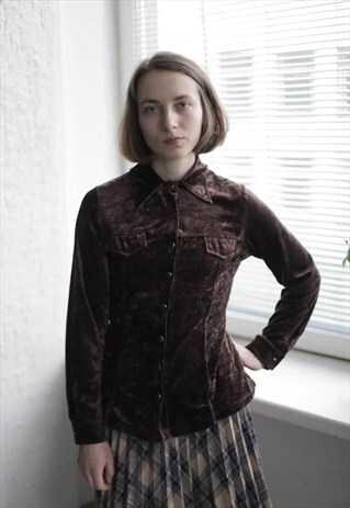 VINTAGE 70'S BROWN VELVET SHIRT