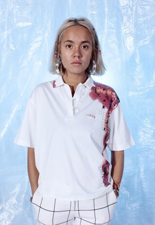 VINTAGE ADIDAS WHITE AND RED POLO TEE