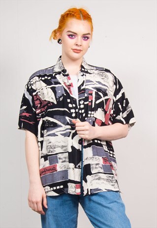 VINTAGE 90'S MULTICOLOUR ABSTRACT PATTERN OVERSIZED SHIRT