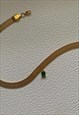 JADE GREEN CRYSTAL GOLD MESH CHAIN NECKLACE