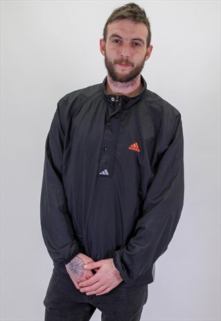 VINTAGE ADIDAS 1/4 ZIP JACKET IN BLACK XL