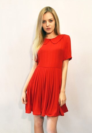 BRIGHT RED PLEATED SKATER SHORT DRESS CY