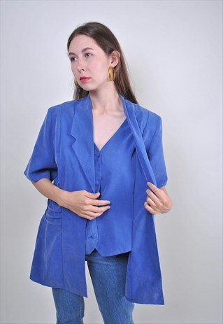 VINTAGE BLUE SHORT SLEEVE JACKET FOR WORK SUIT, SIZE M
