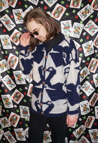 VINTAGE 80'S BIRD PATTERN WOOL CARDIGAN