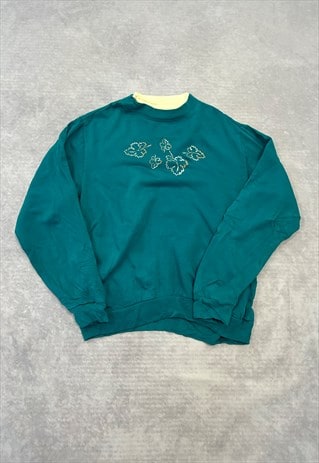 VINTAGE SWEATSHIRT EMBROIDERED LEAVES PATTERNED JUMPER