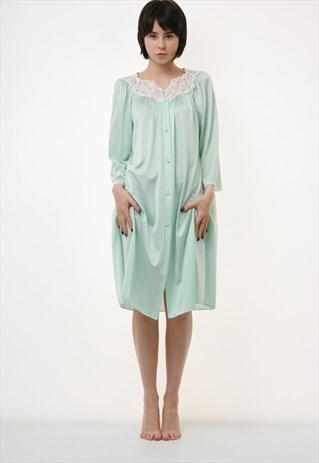80S VINTAGE SILKY MIDI LENG SLEEVE SLIP DRESS NIGHTWEAR 2549