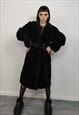 GOTHIC FAUX FUR COAT BELTED UTILITY TRENCH JACKET IN BLACK