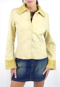 Vintage Y2K Faux Leather Jacket with Faux Fur Detail