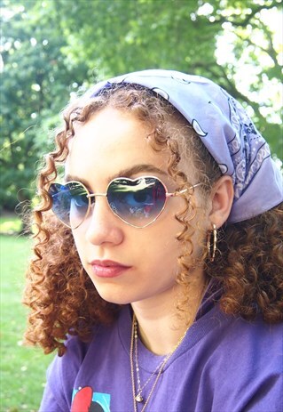 BLUE OMBRE HEAT SHAPE GOLD FRAME SUNGLASSES