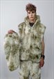 TIE-DYE FLEECE JACKET DETACHABLE FAUX FUR FEST BOMBER CREAM