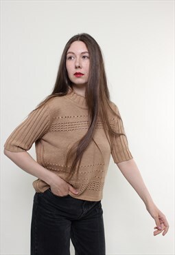 Vintage 90s knit blouse, pastel knitted sweater short sleeve